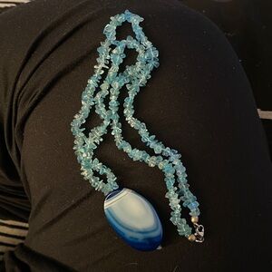 Azure Swirl Larimar + Aqua Chalcedony Pendant Necklace